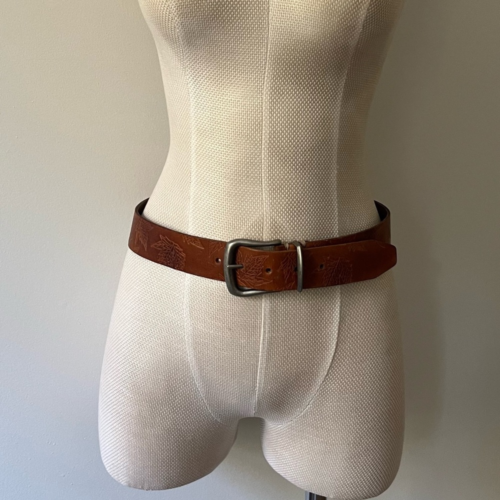 Women's Brown Leather Embossed Belt - Classic Casual Style